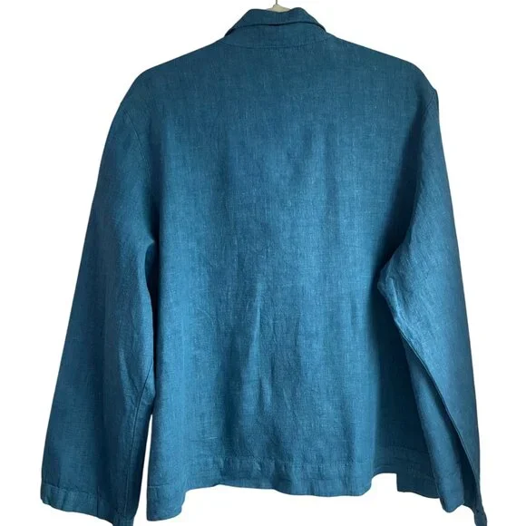 Bryn Walker Womens XL Linen Jacket Blue Teal Turquoise Made In USA Lagenlook - Picture 2 of 12